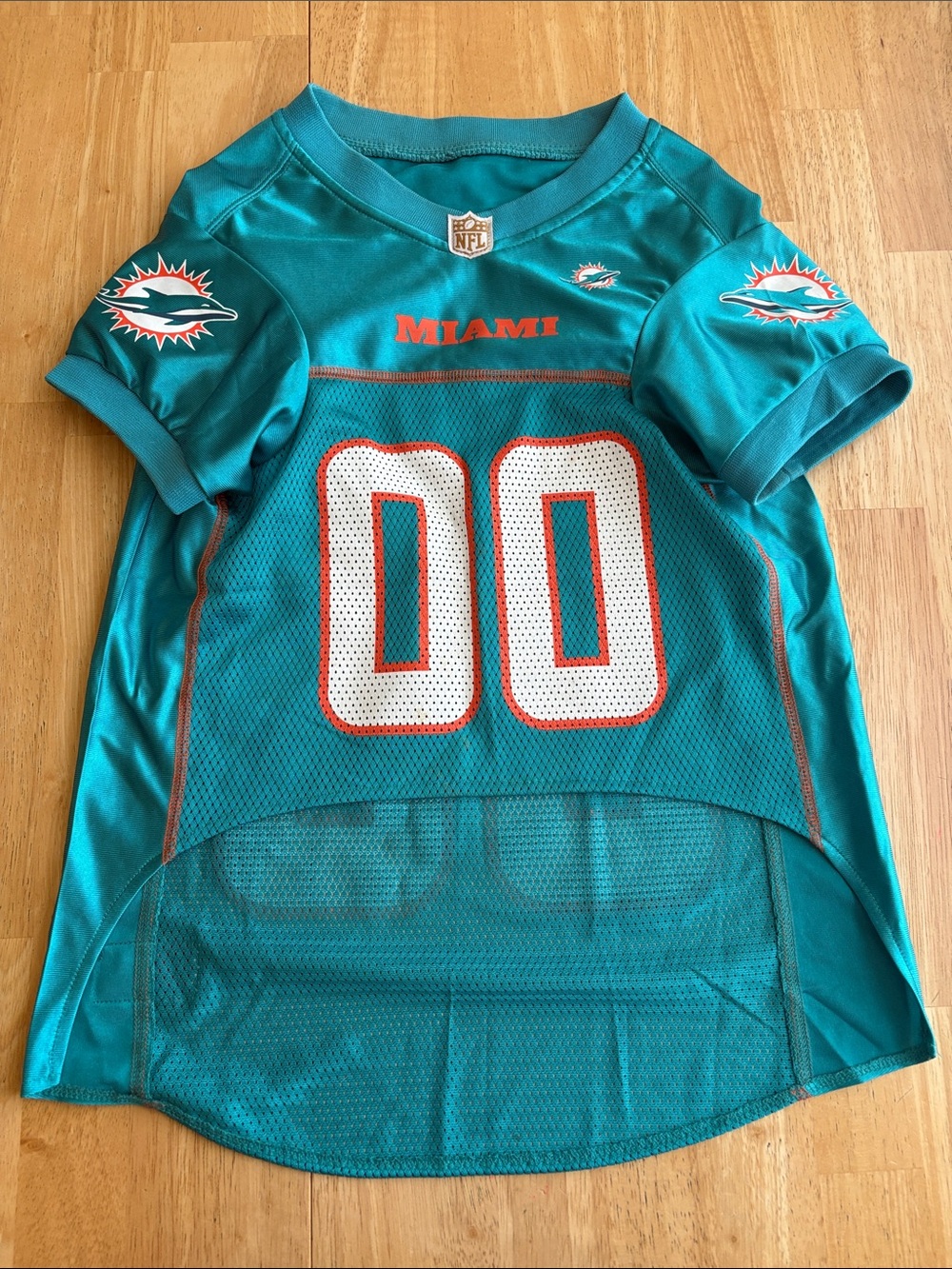 NFL Miami Dolphins Teal DOG Football Jersey with White and Orange Accents